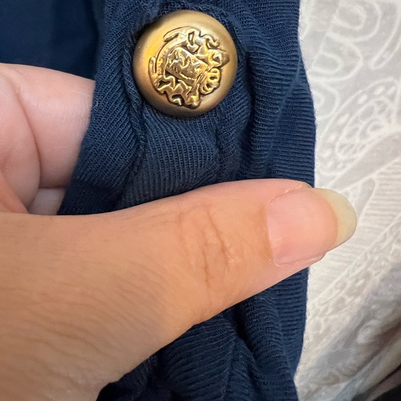 EVERLY NAVY BLUE VAGUELY NAUTICAL DRESS SO CUTE BOATING DRESSY CASUAL GOLD M EUC - Picture 9 of 11